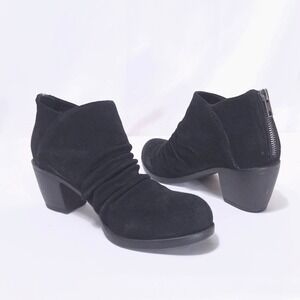 Boc Black Suede Ruched Ankle Booties Back Zip hunky Block Heel Boots Women's‎ 8M